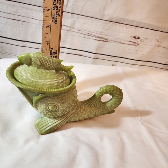 Victorian Greentown Glass Nile Green Dolphin - Picture 11 of 11